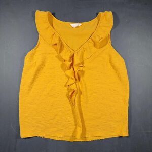 Sleeveless Ruffle Front Blouse in Mustard